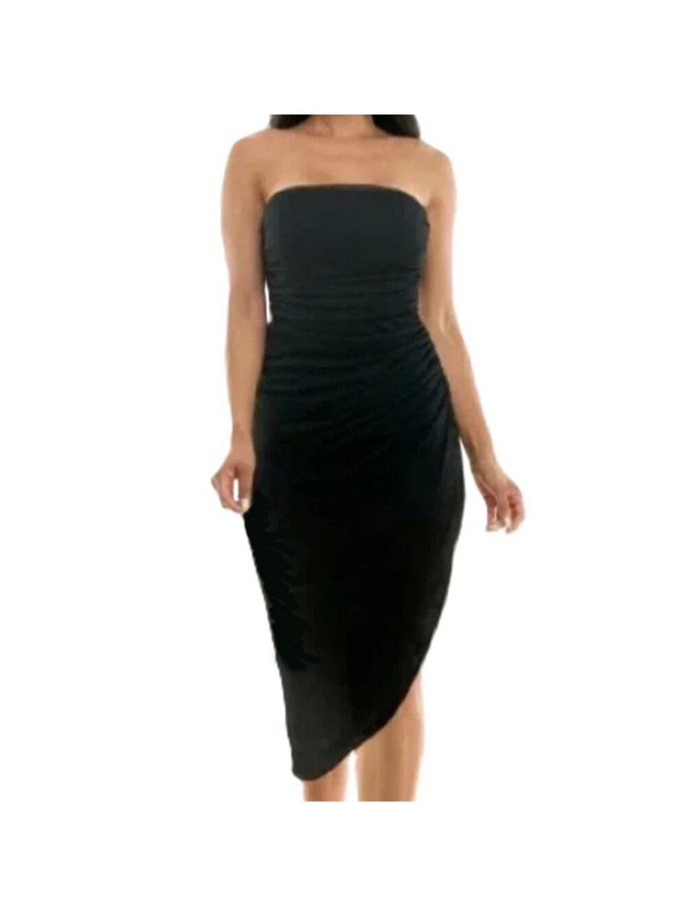 Emerald Sundae Strapless Ruched Mesh Bodycon Black Midi Dress Medium NWT